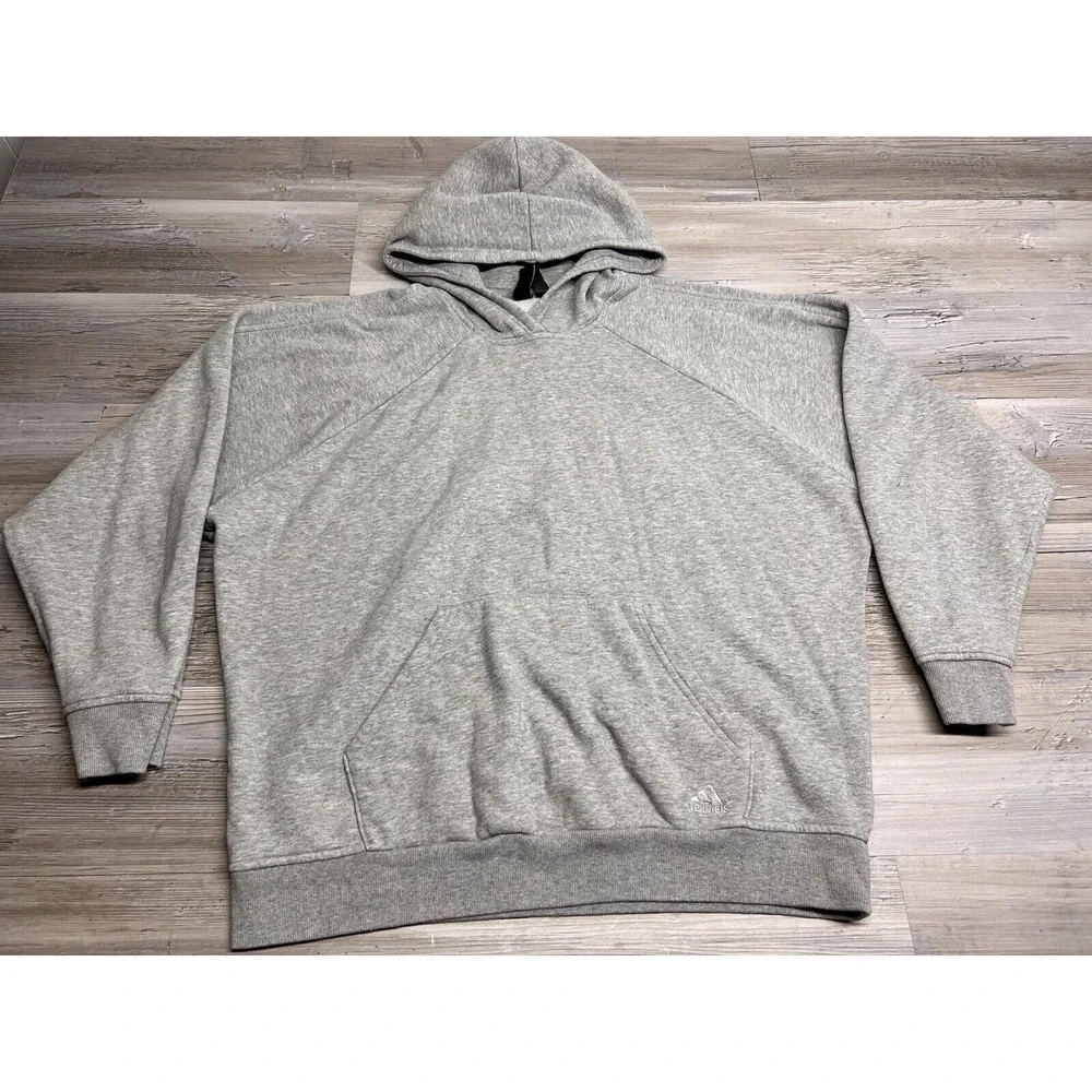 Adidas Hoodie Sweatshirt Heather Gray Raglan Sleeve Blank Basic Sz M Streetwear